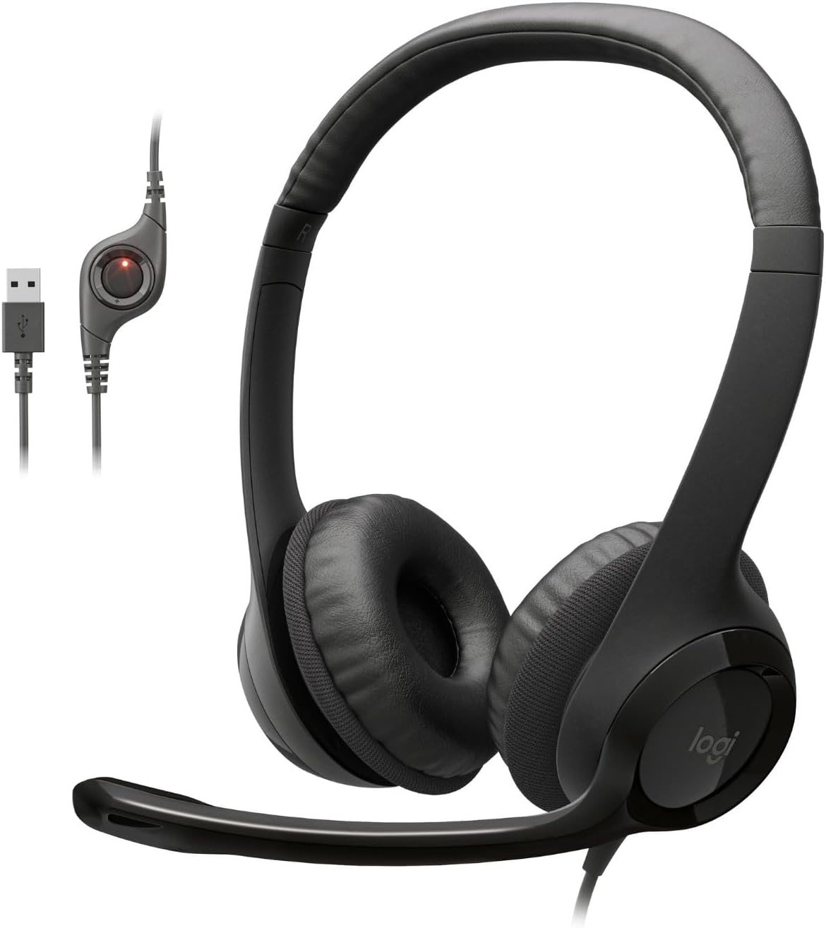 Logitech H390 Wired Headset for PC Laptop, Stereo Headphones with Noise Cancellaing Mic