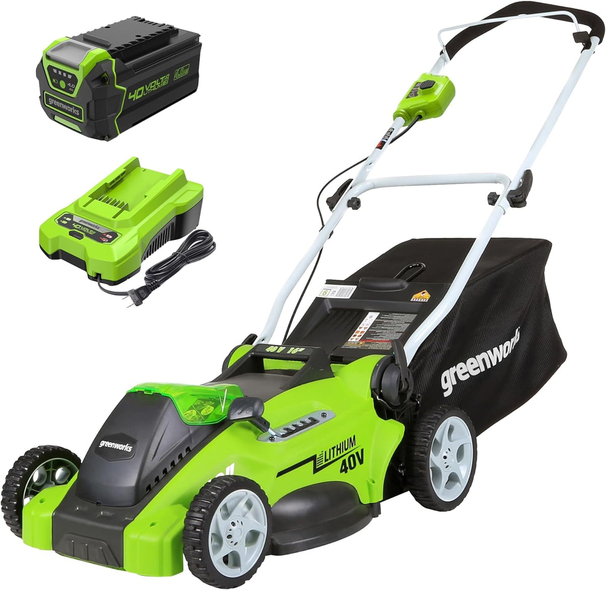 Greenworks 40V 16" Cordless Lawn Mower with 4.0Ah Battery & Charger