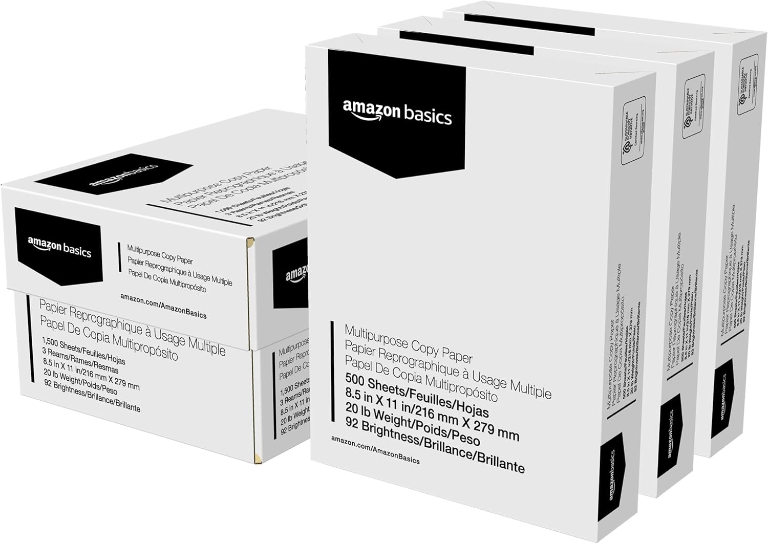 Amazon Basics Multipurpose Copy Printer Paper 20 lb, 8.5 x 11 inches, 3 Reams, 1,500 Sheets