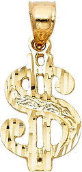 Solid 14K Yellow Gold Dollar Sign Pendant Mens Hip Hop Style Charm Diamond Cut