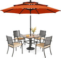 PHI VILLA Outdoor Table Chairs Set w/Umbrella 5pc Patio Set