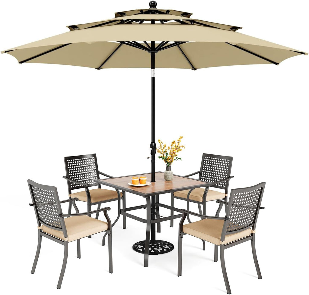 PHI VILLA Outdoor Table Chairs Set w/Umbrella 5pc Patio Set