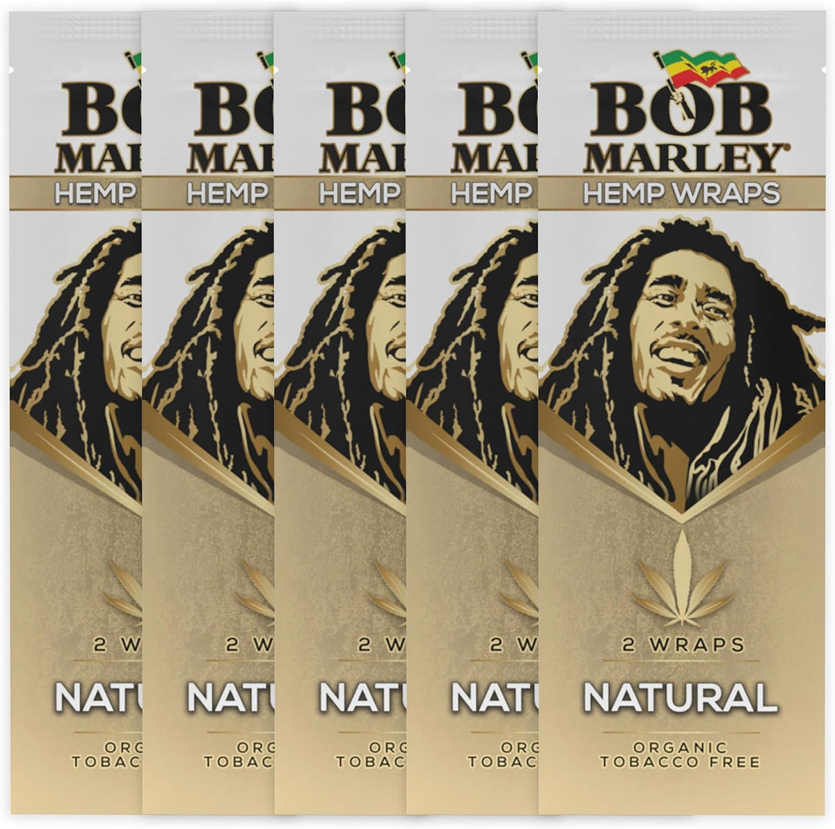 Bob Marley Wraps - Natural Flavor - Pack of 5 Pouches (2 Wraps Per Pouch)
