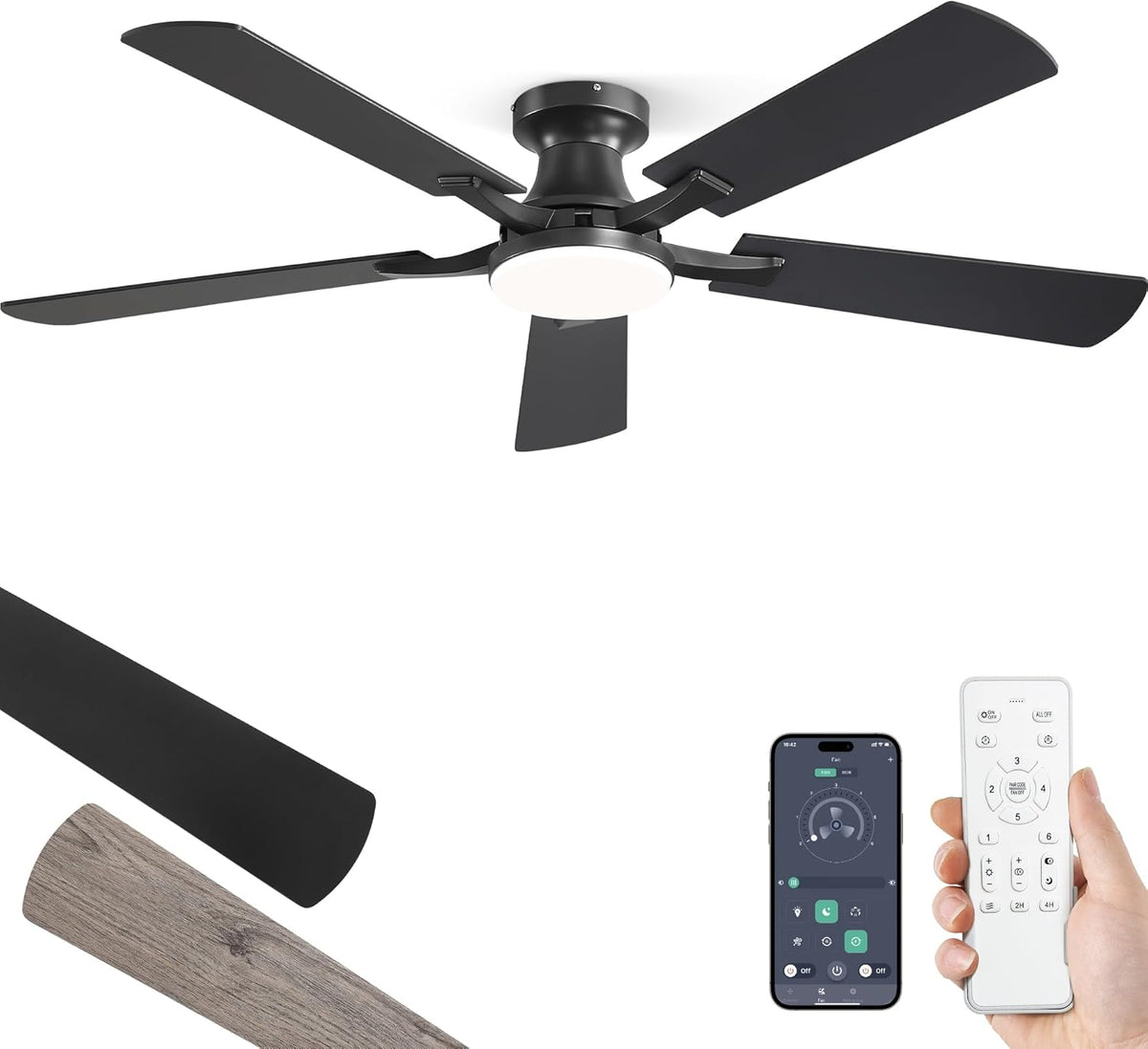 ZMISHIBO 52 Inch Ceiling Fan with Light, APP & with Remote Control