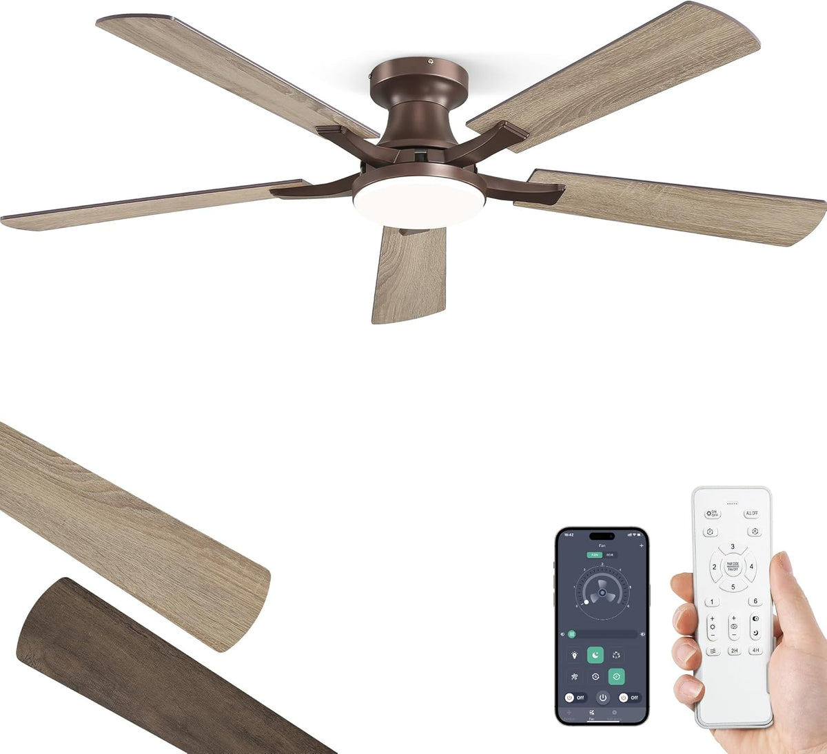 ZMISHIBO 52 Inch Ceiling Fan with Light, APP & with Remote Control