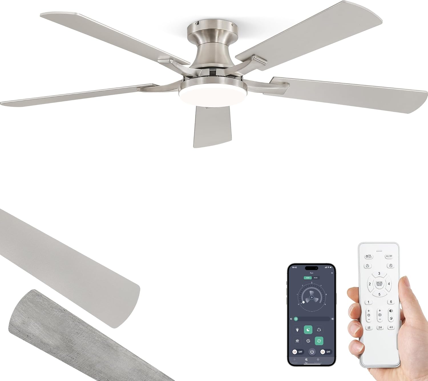 ZMISHIBO 52 Inch Ceiling Fan with Light, APP & with Remote Control