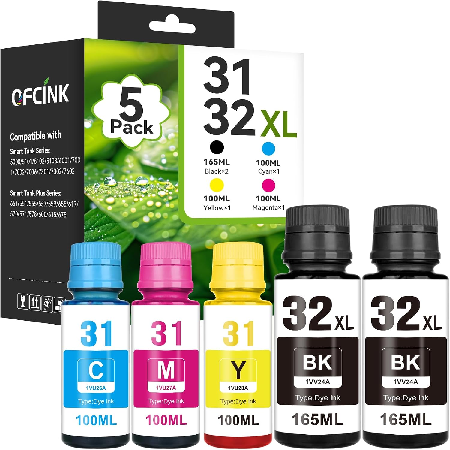 31 Ink 32XL Black Ink Bottle Set Compatible with HP 31 32XL Ink