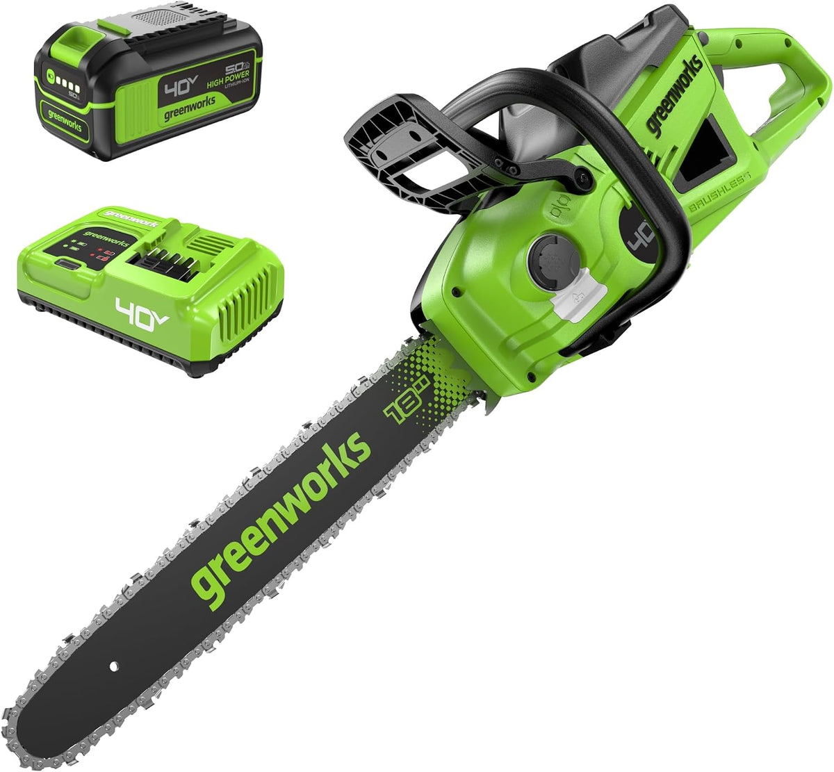 Greenworks 40V HP 18" BL Chainsaw Kit with 5.0 Ah HP Battery and 5A Rapid Charger